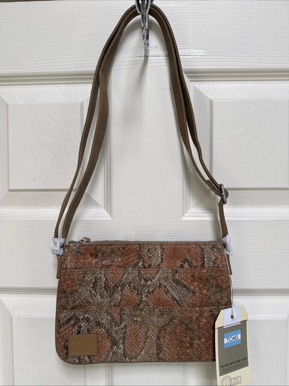 TOMS "one for one" Promenade Snake Canvas Crossbody Purse NEW